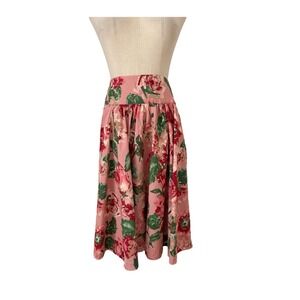 Talbots Skirt Sz 8 Pink Floral A Line Cotton Blend Midi Garden Party